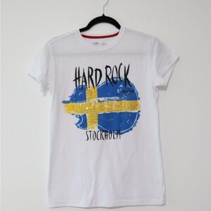 HARD ROCK CAFE Womens Stockholm Graphic T-Shirt Top Medium White Cotton